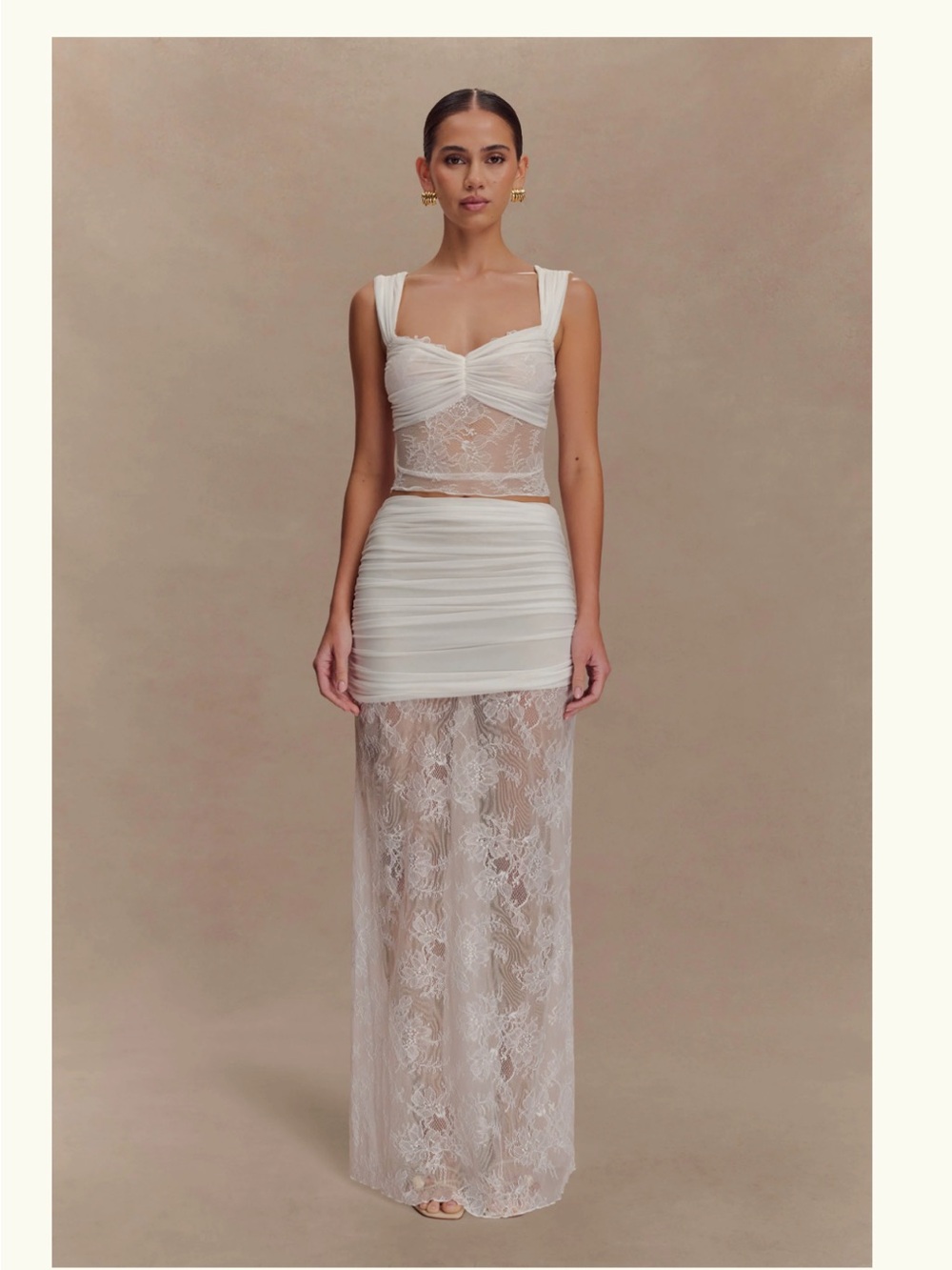 Meshki Ivory Lace Ruched Tank Set